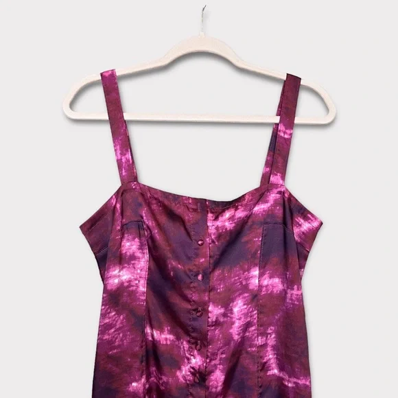 CINQ A SEPT Tie Dye Alexa Dress Size 6 Slip Dress Purple Long Maxi Satin - Picture 2 of 12